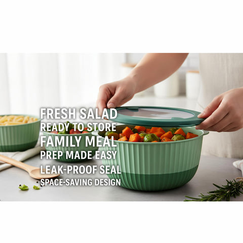 Close-up of airtight lids on Mixing Bowls with Lids for secure storage.