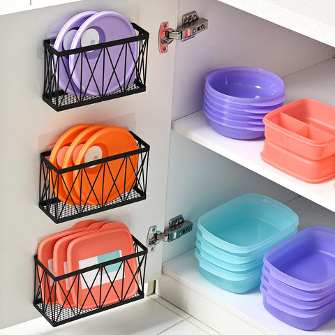 MIXISAV cabinet organizer keeps lids neatly stacked for easy access.