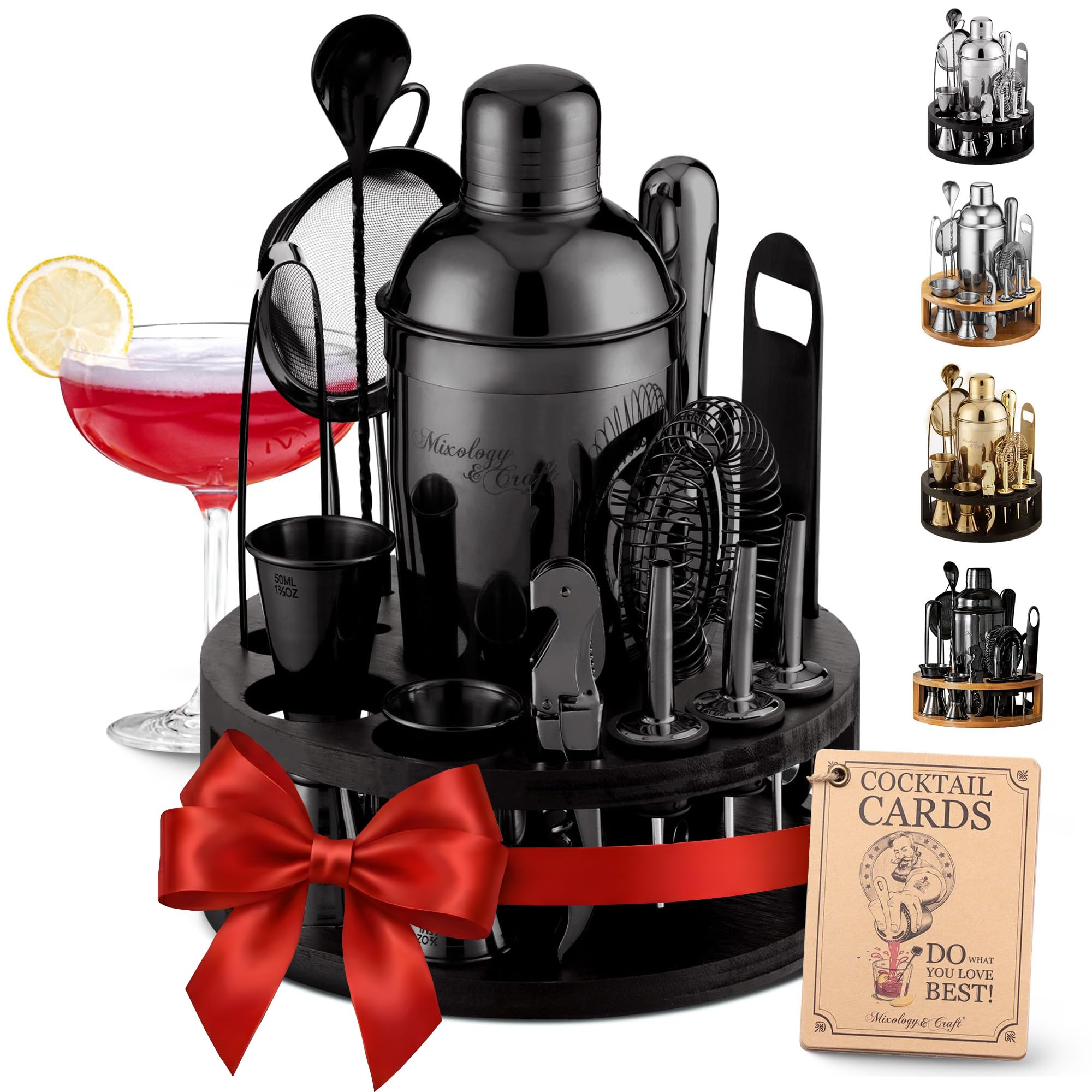 Mixology and Craft Bartender Kit 24oz shaker with built in strainer for smooth cocktails.