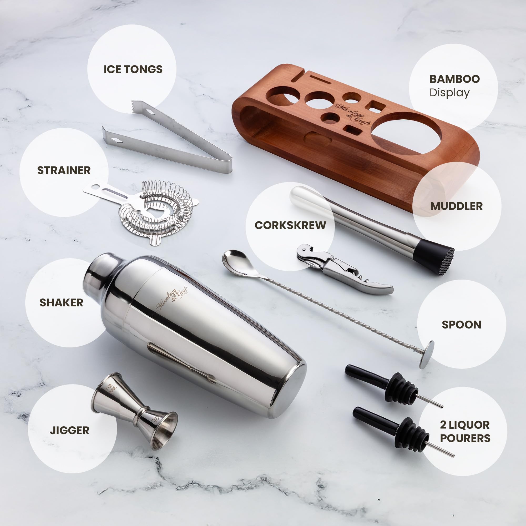 Mixology & Craft 24oz shaker highlights durable stainless steel for consistent cocktails.