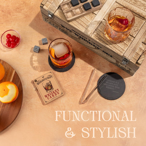 Mixology & Craft Grey Stone accents elevate home bar aesthetics.