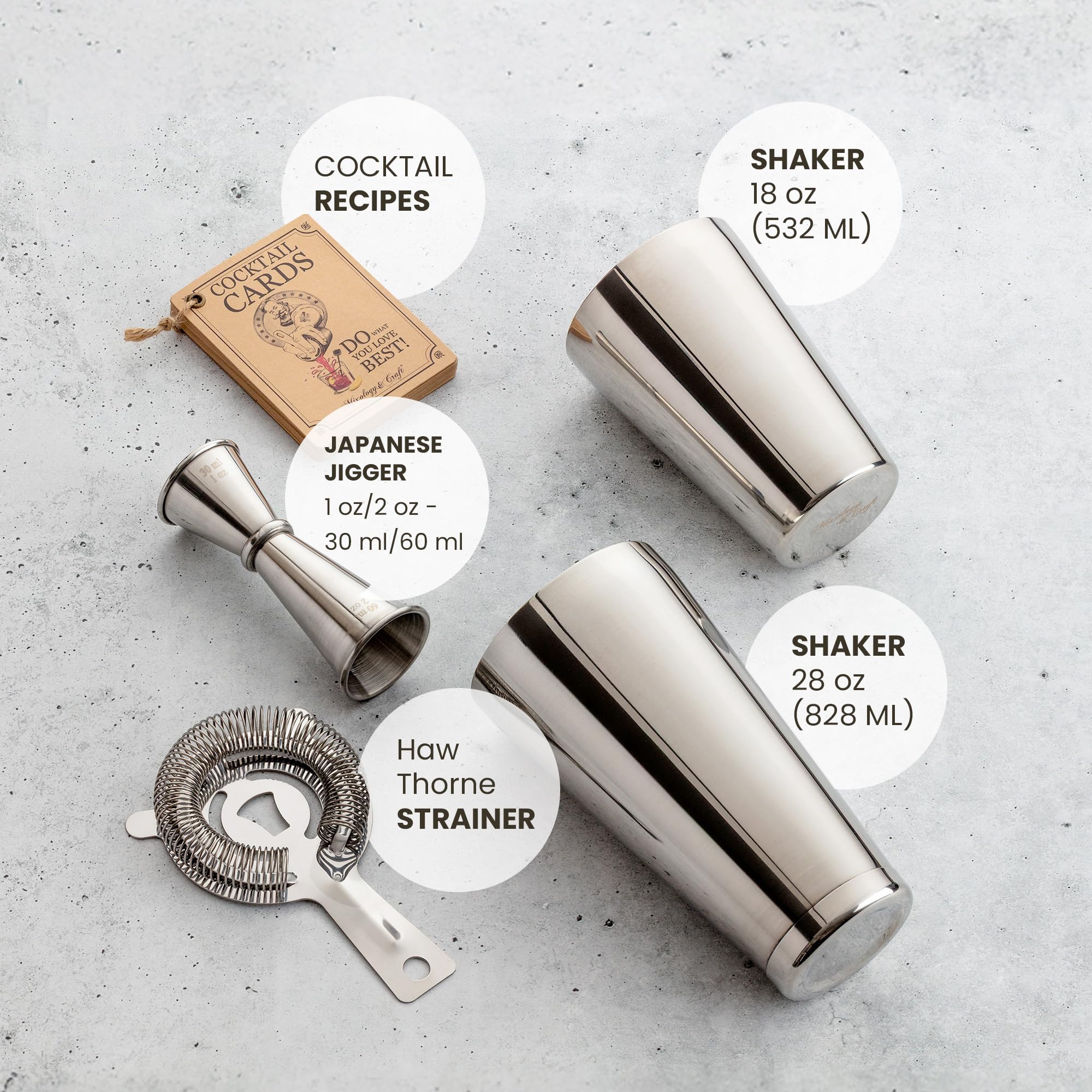 Mixology & Craft Hawthorne strainer for precise, clean pours.
