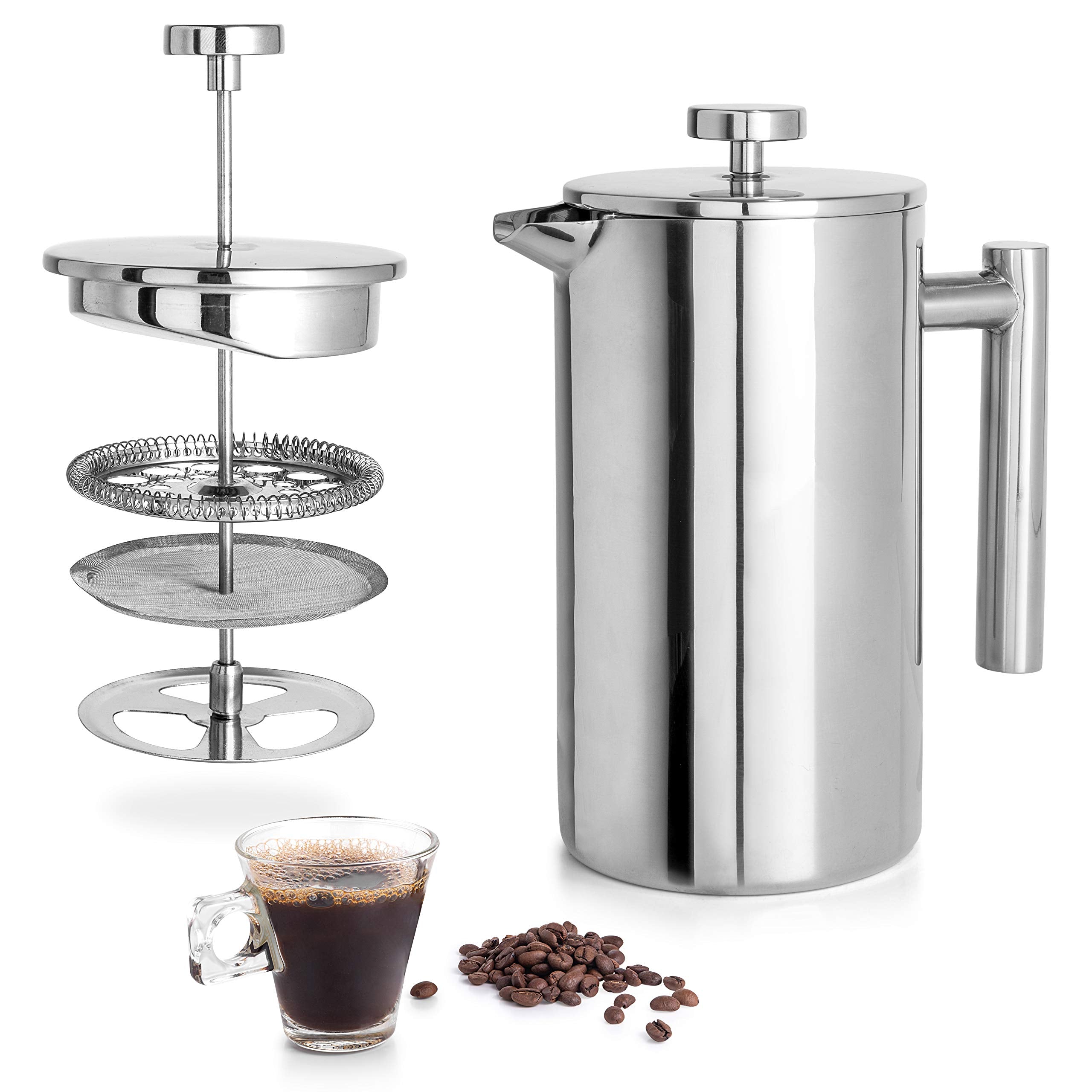 Mixpresso 800 ml stainless steel French press showing durability for rich brews