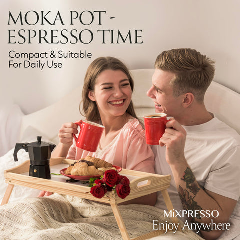 Mixpresso Aluminum eight-sided body for even heat diffusion.