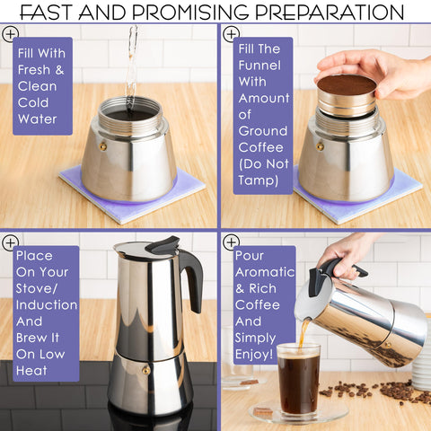 Built-in filter system in Mixpresso moka pot reduces waste from paper filters.