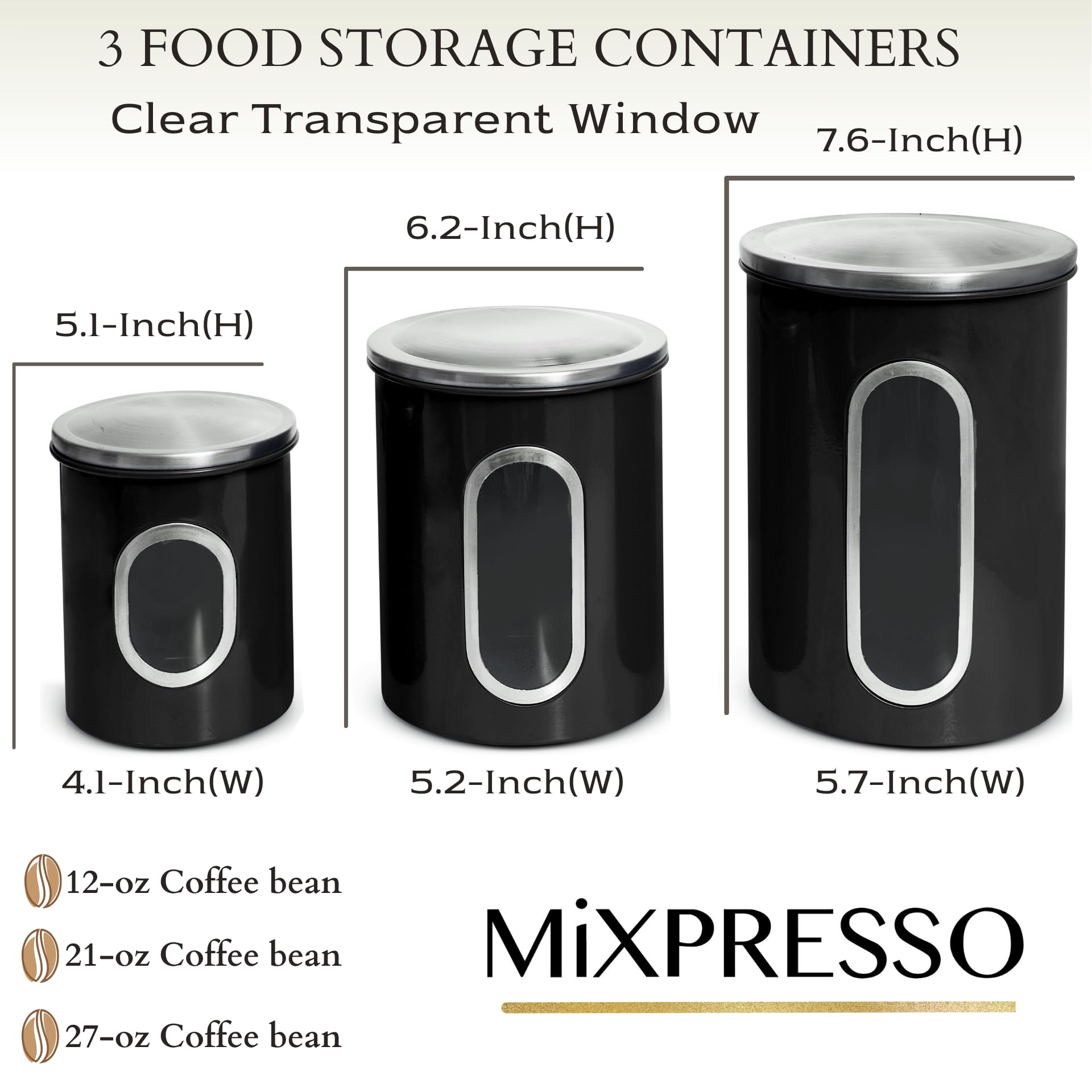 Mixpresso canisters feature a transparent front window for easy content monitoring.