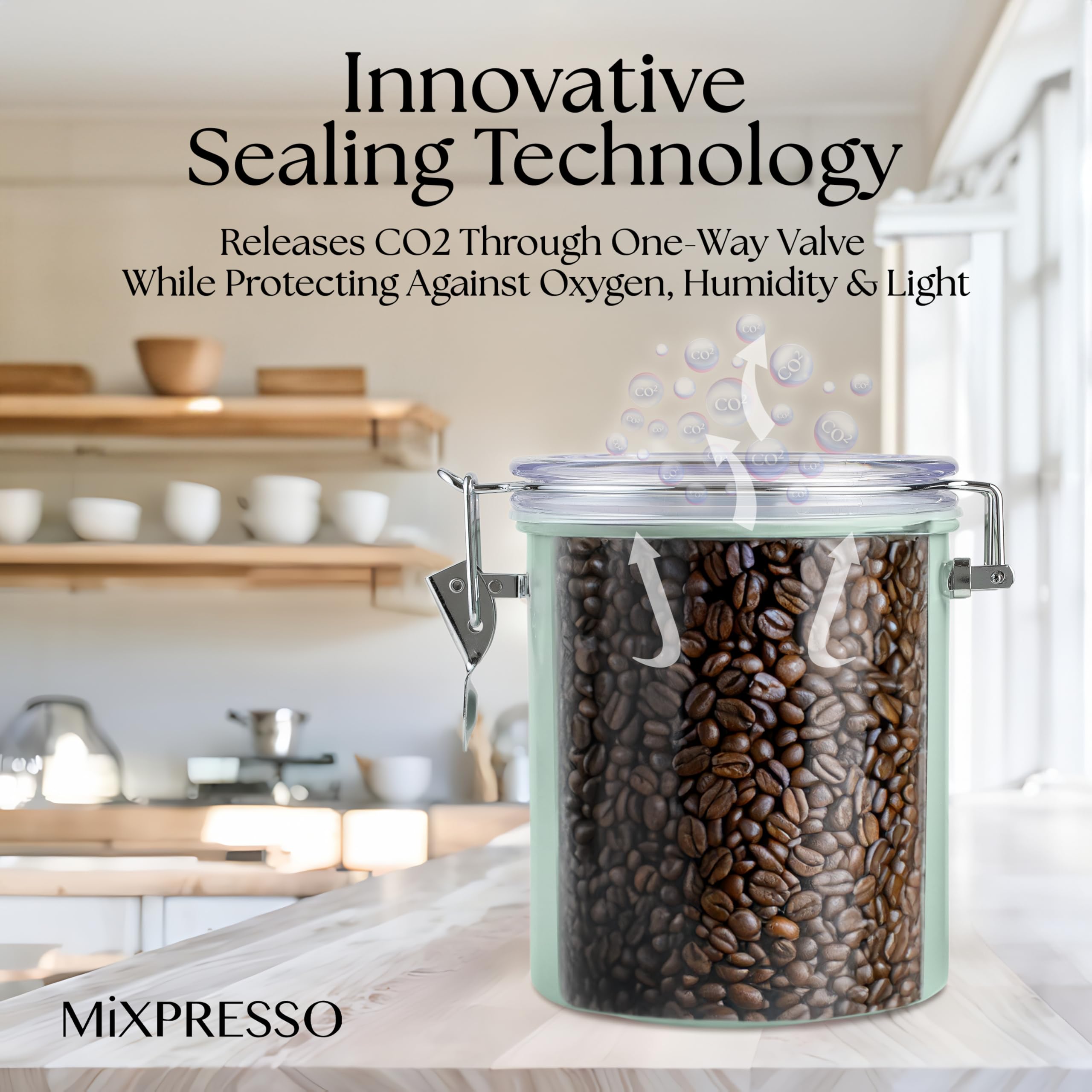 Mixpresso dual-purpose CO2 valve helps maintain aroma in beans and tea.