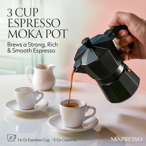 Mixpresso Cuban Coffee Maker in use, ready to brew rich espresso.