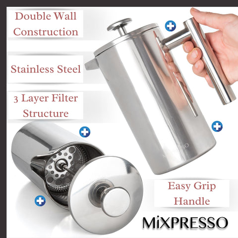 Double-wall insulation by Mixpresso keeps drinks hot and hands cool
