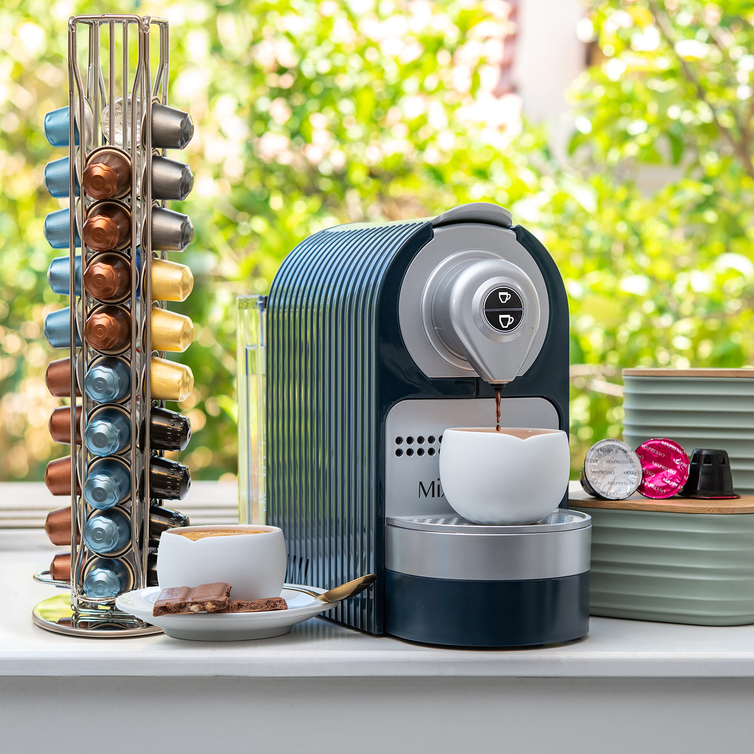 Mixpresso home-office coffee storage keeps capsules within easy reach.