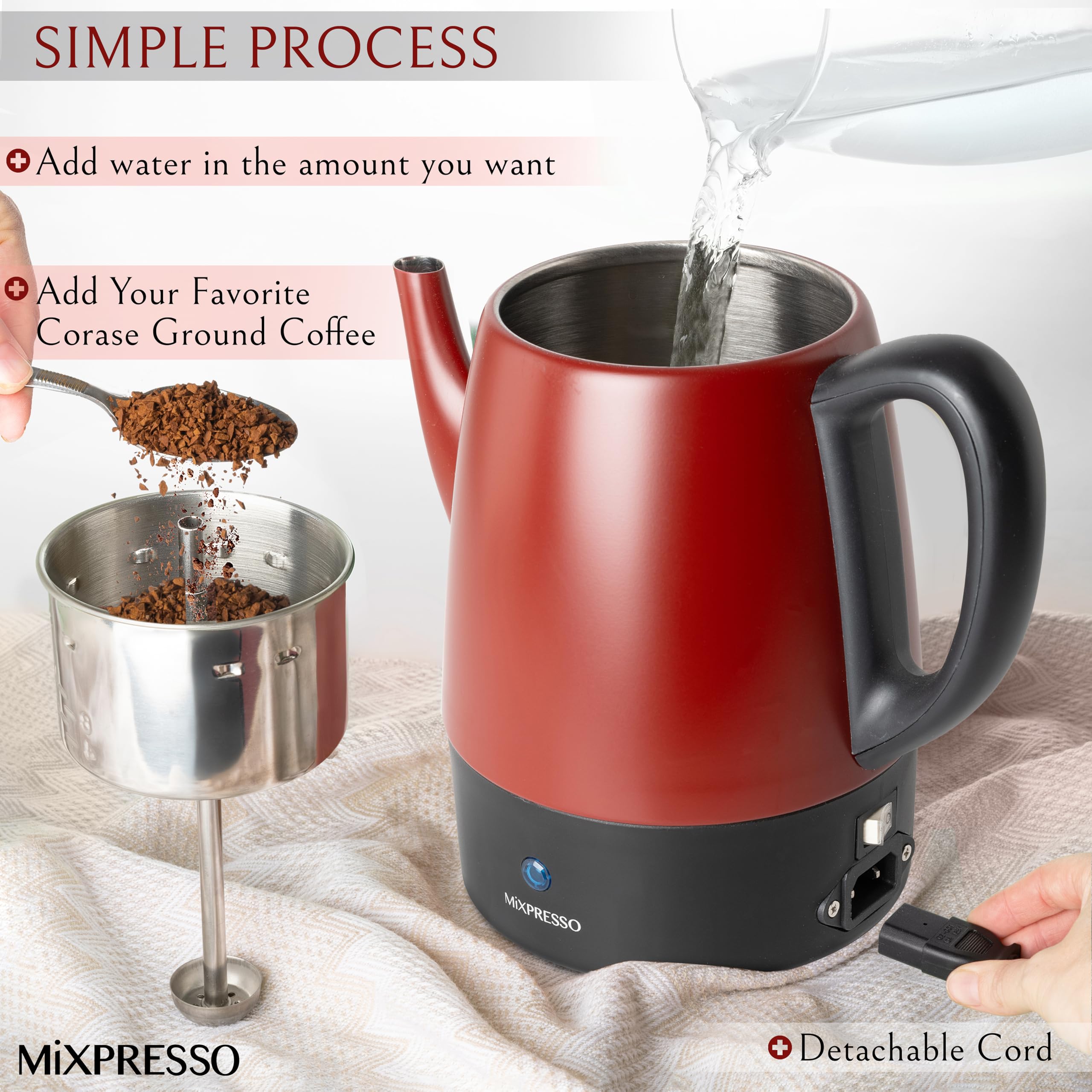Mixpresso percolator sits neatly on a compact kitchen counter.