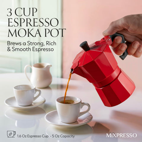 Mixpresso Red 3 Cup Moka Pot steam release during brewing