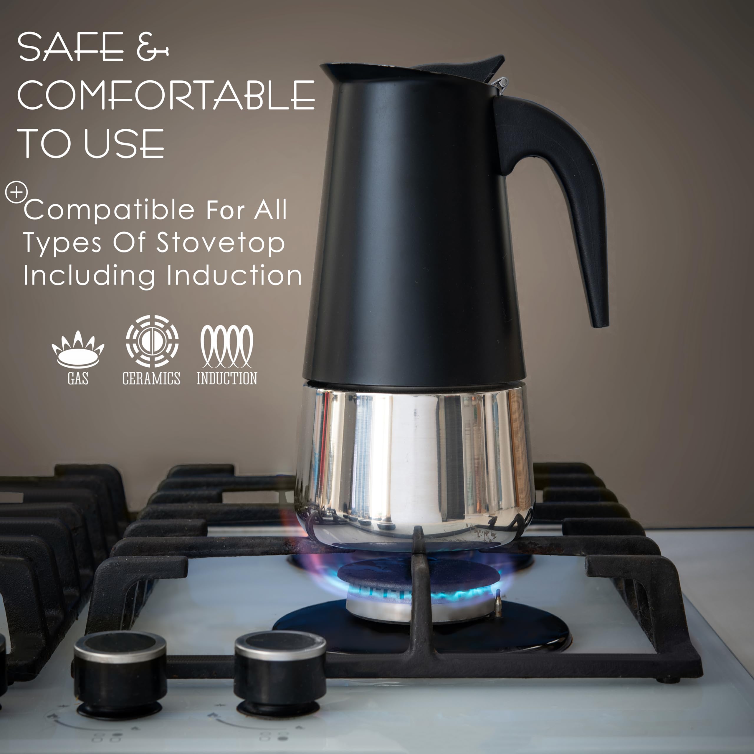 Mixpresso stovetop compatibility on gas, electric, and ceramic stoves
