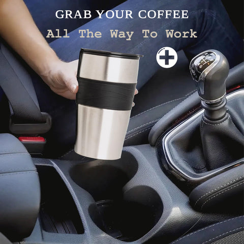 Mixpresso Travel mug fits car cup holders for easy commuting.