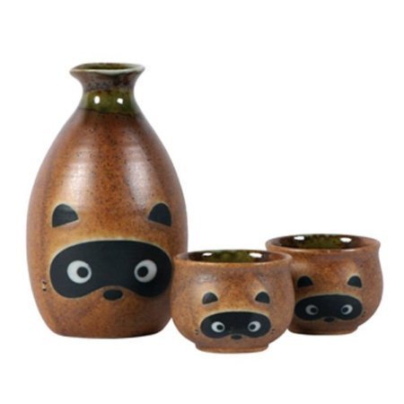 Miya Tanuki Sake Set bottle and cups for elegant sake service and gifting