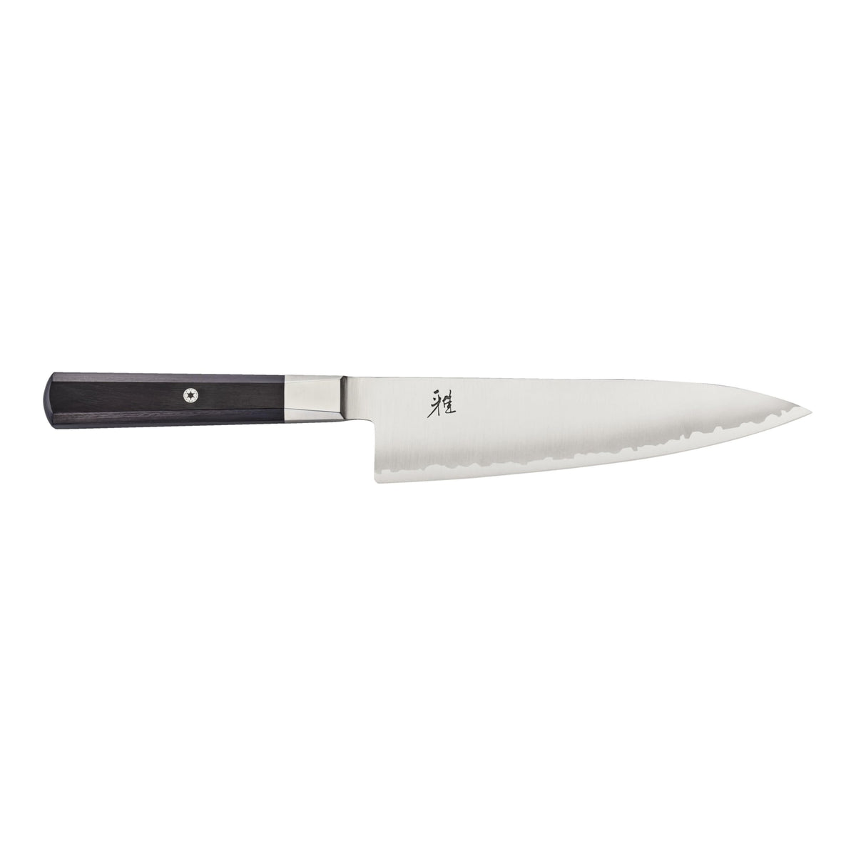 MIYABI Koh 8-inch chef's knife blade close-up highlighting edge retention for precise prep.
