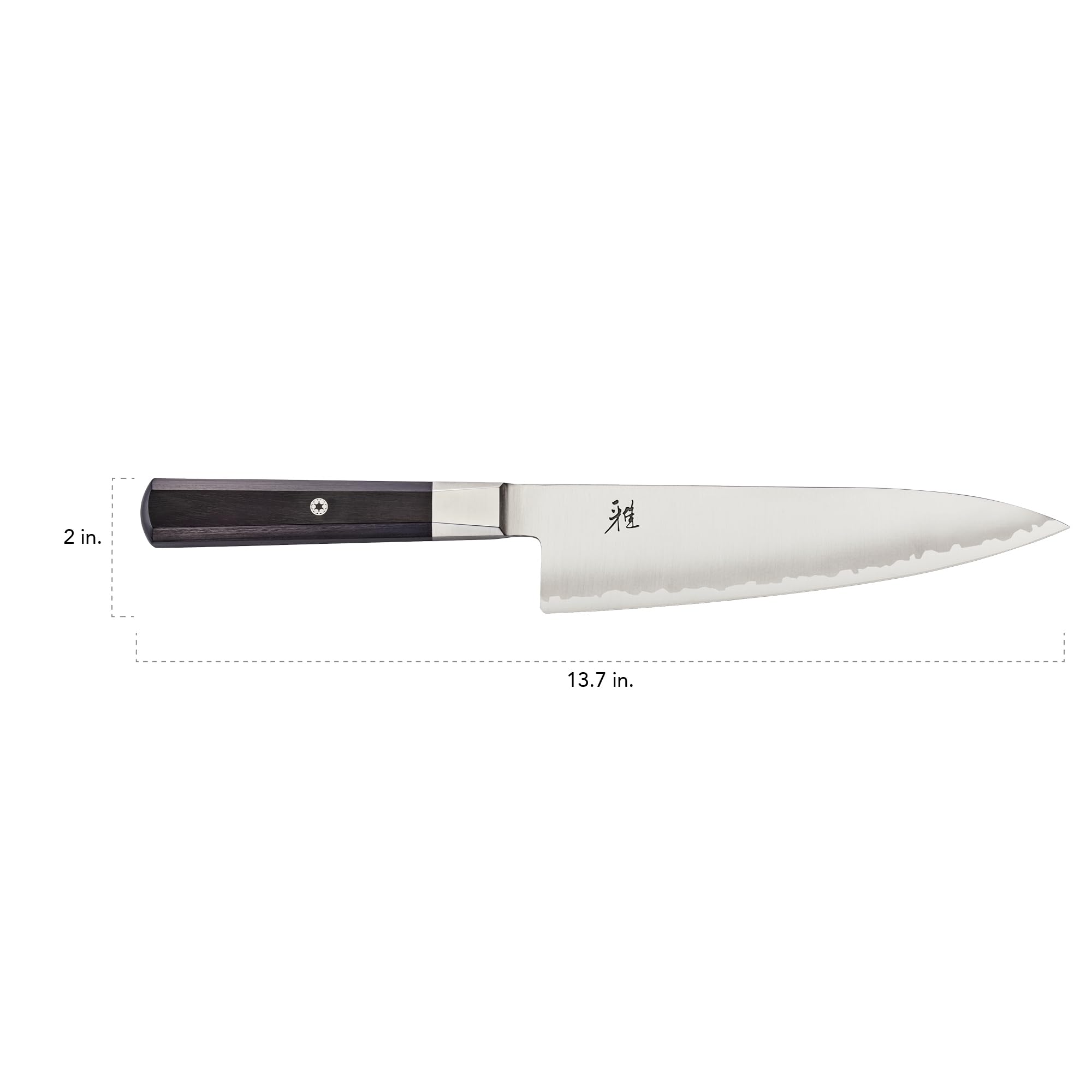 MIYABI Koh 8-inch chef's knife full view showcasing elegant blade and edge precision.