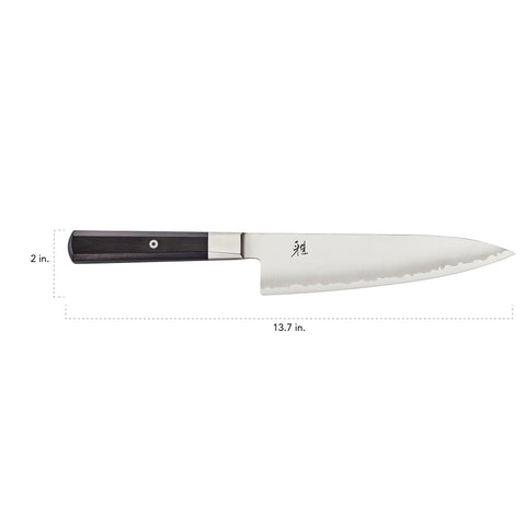 MIYABI Koh 8-inch chef's knife full view showcasing elegant blade and edge precision.
