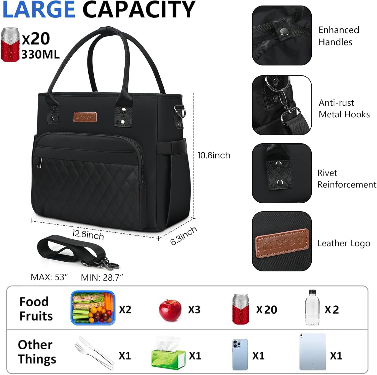 MIYCOO lunch bag front pocket designed for phone and wallet access