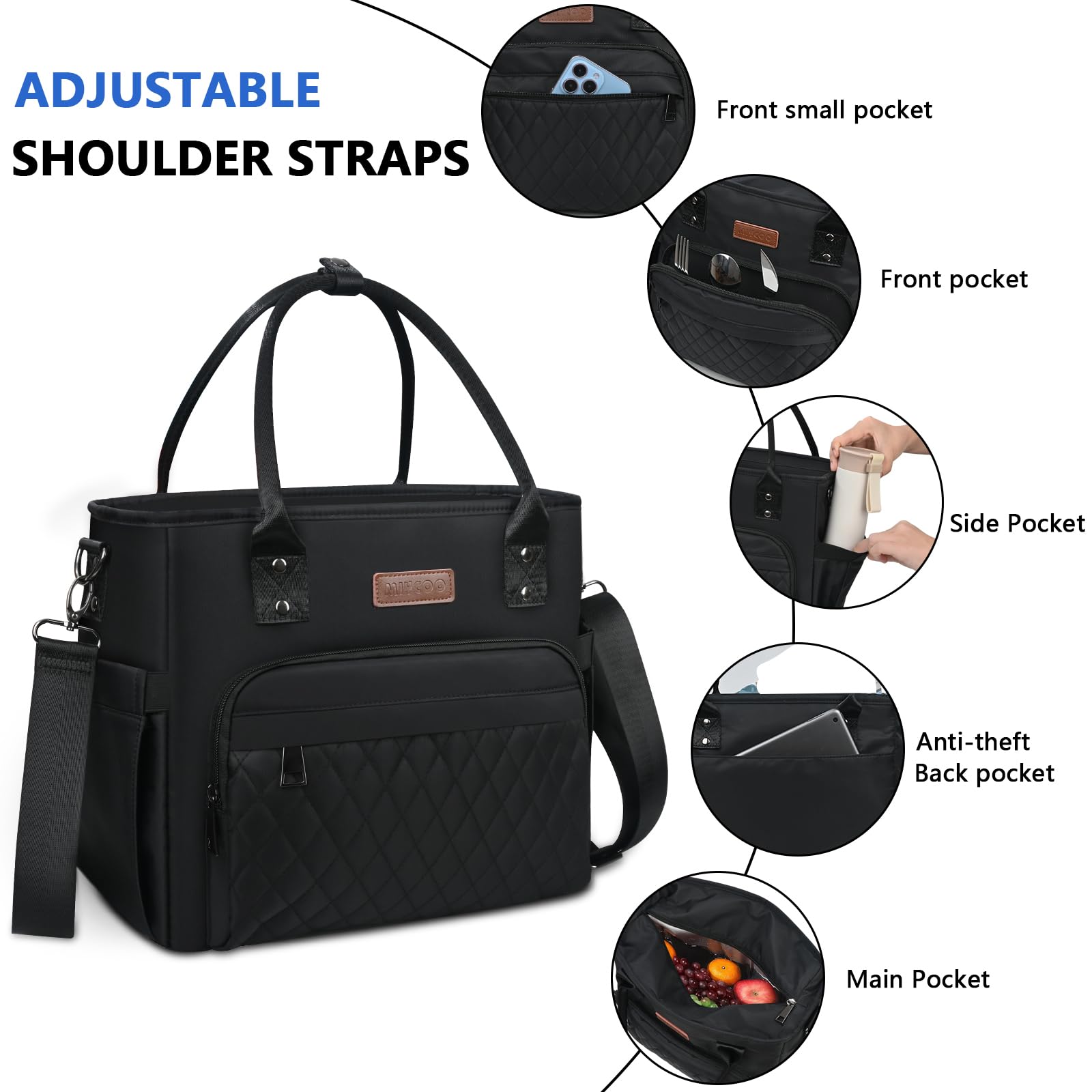 MIYCOO lunch bag side pocket for water bottle and hydration