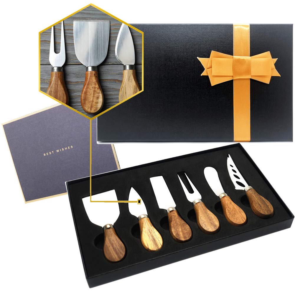 MJuAn premium cheese knife set with acacia wood handle for elegant serving.