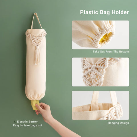 Mkono 2-pack macrame bag dispenser ivory storage for kitchen and pantry