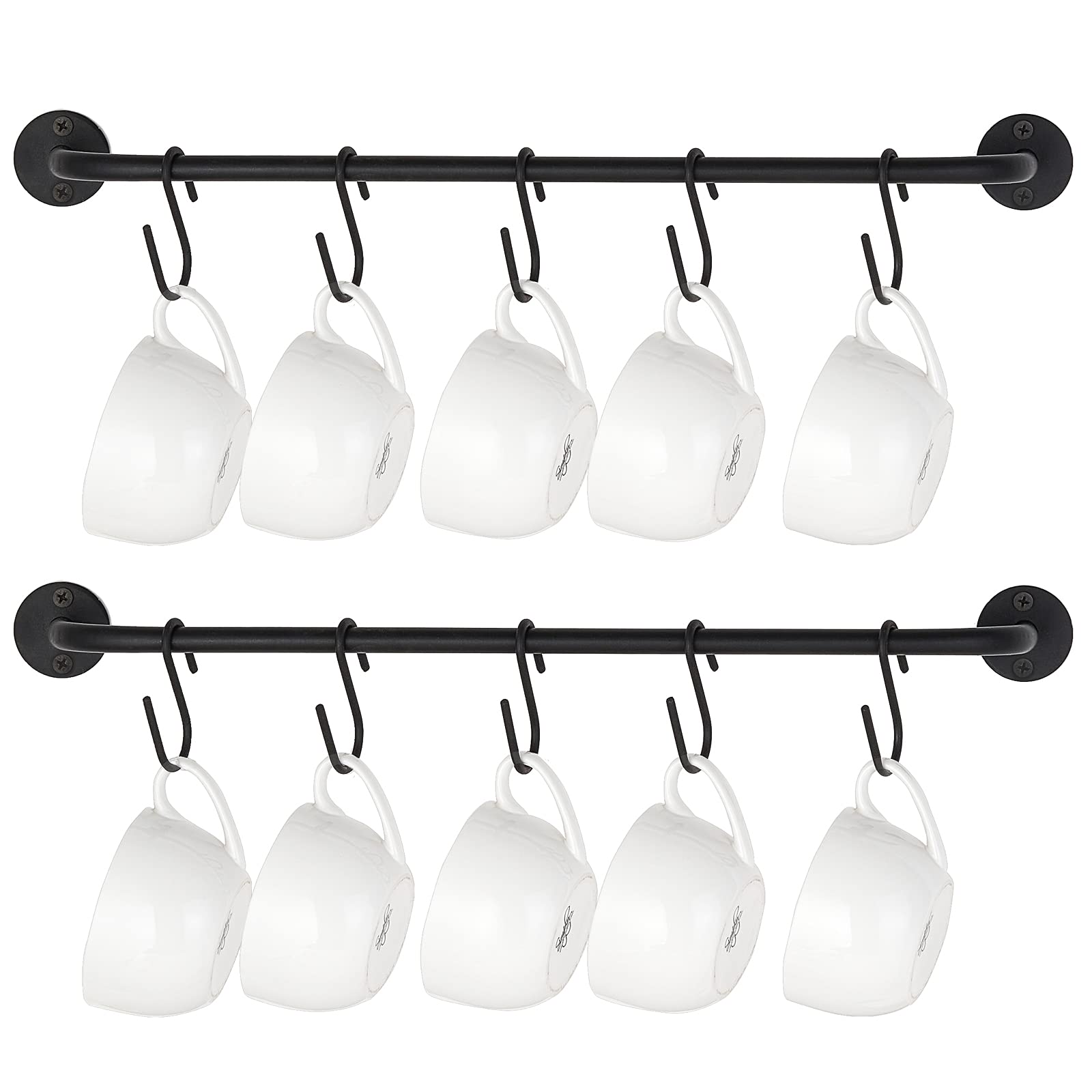 Mkono mug holder wall-mounted with 10 hooks for organized mugs.