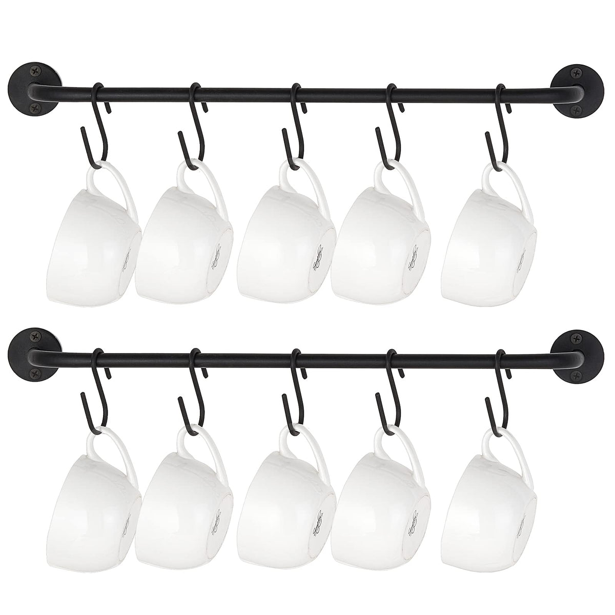 Mkono mug holder wall-mounted with 10 hooks for organized mugs.