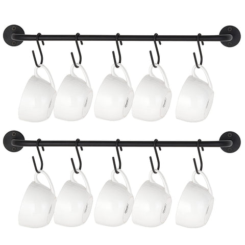 Mkono mug holder wall-mounted with 10 hooks for organized mugs.