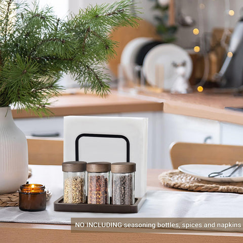 Mkono napkin holder with metal rod support keeps napkins upright and tidy