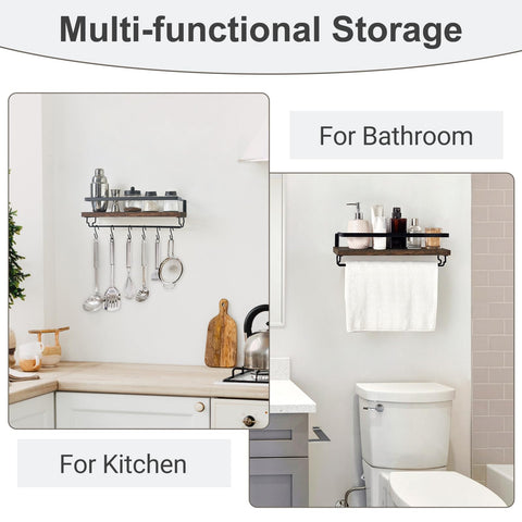 Mkono rustic wood wine shelf close-up emphasizes sturdy build and vintage style.