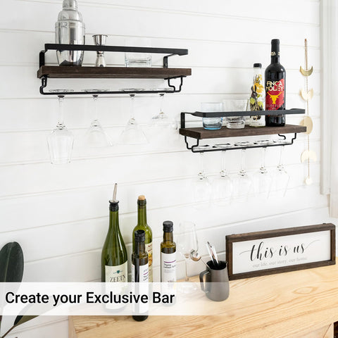 Mkono stemware hanger close-up shows secure glass suspension and organization.