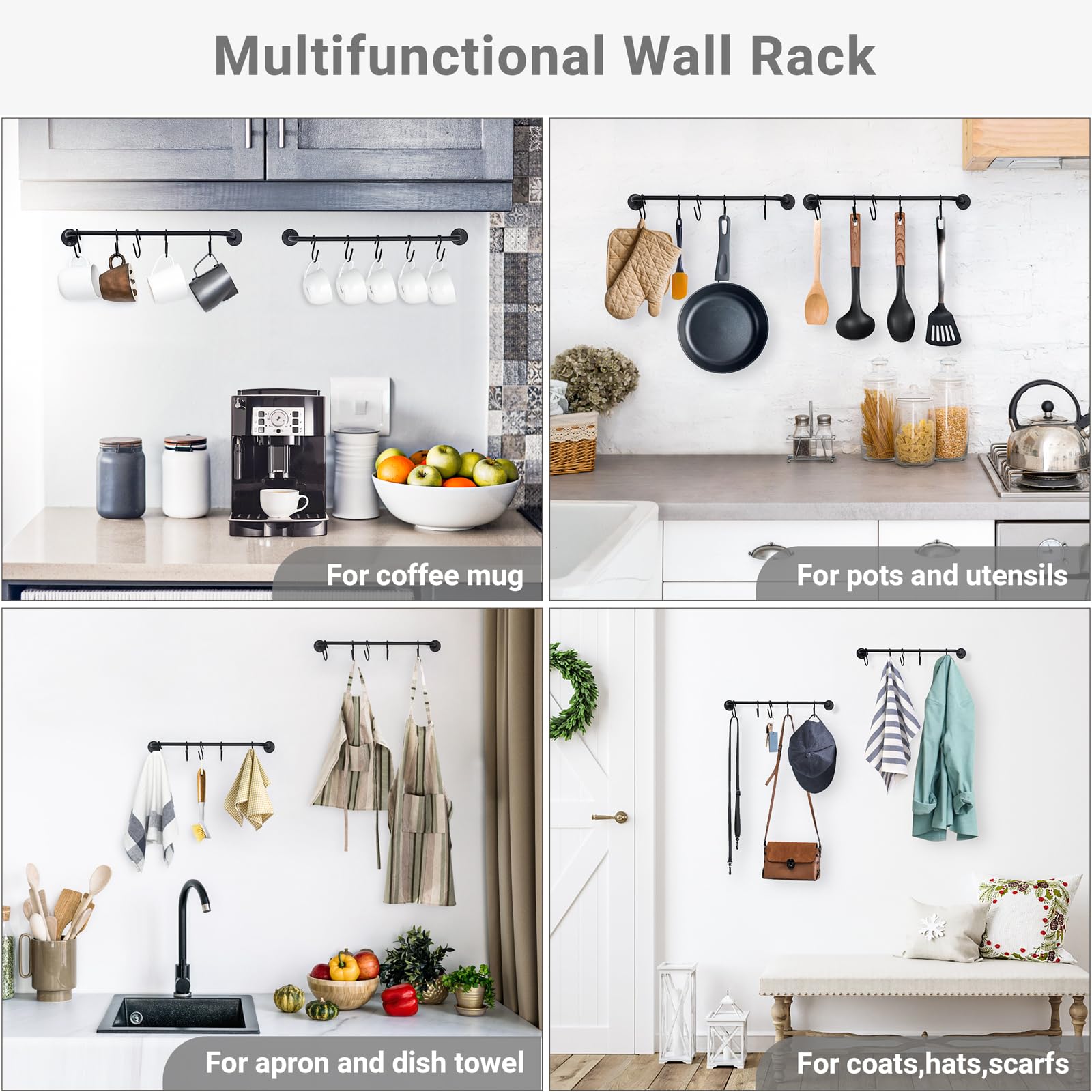 Mkono versatile wall rack for mugs hats towels.