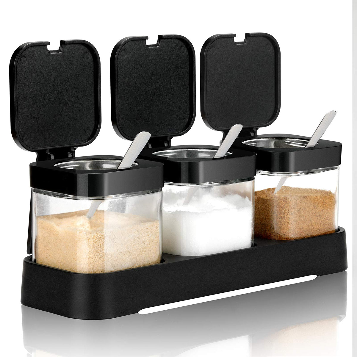 Mlici condiment jar set with lids and spoons for easy seasoning at home