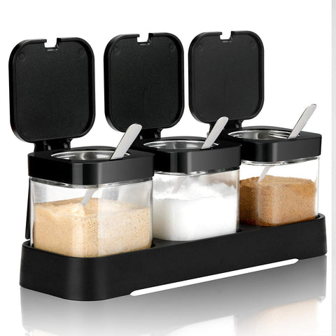 Mlici condiment jar set with lids and spoons for easy seasoning at home