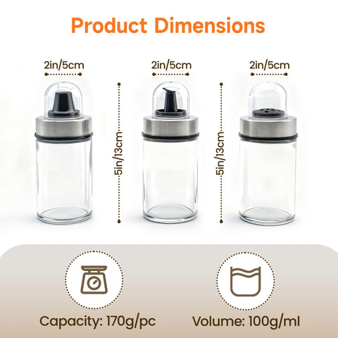 Mlici premium glass cruets with clear visibility of contents.