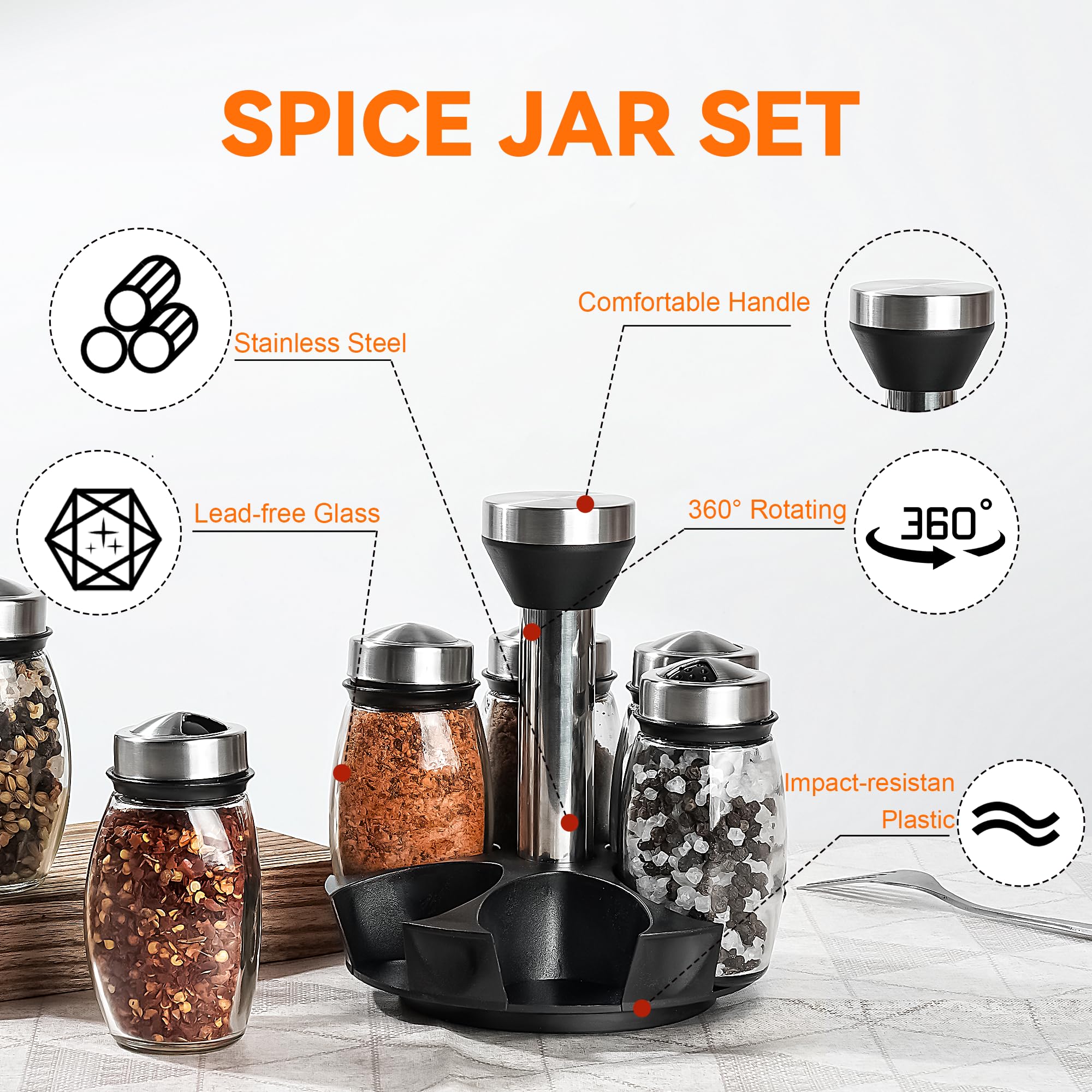 Mlici rotating spice rack with 360-degree reach for quick seasoning.