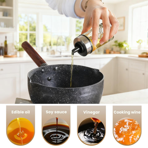 Mlici vinegar pour action for smooth, mess-free seasoning.