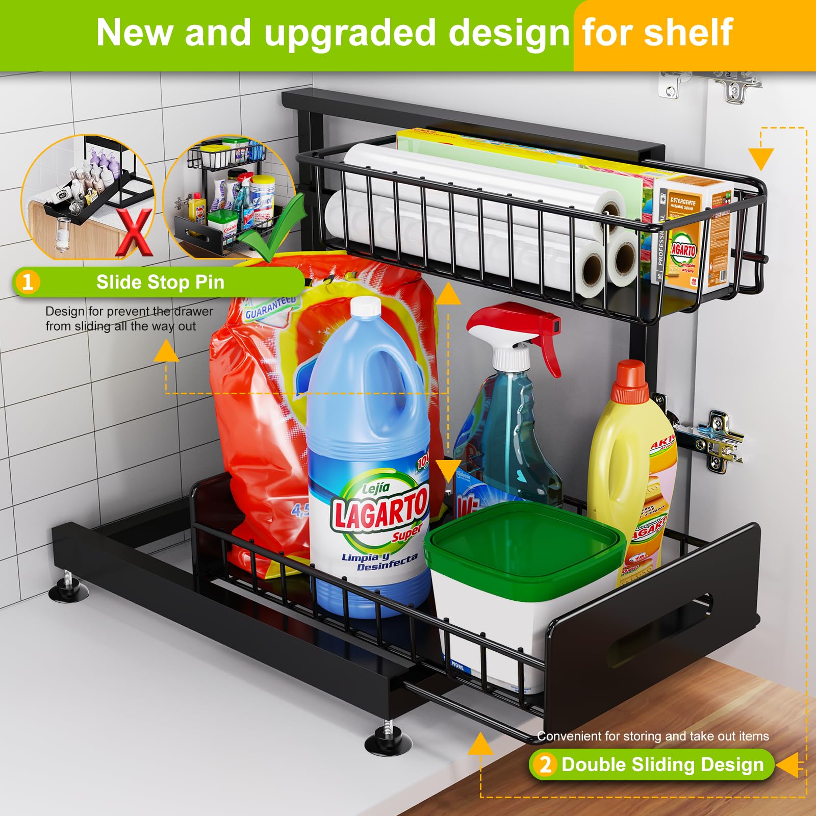 Mlinavn two-tier pull-out shelf maximizes cabinet space under kitchen sink