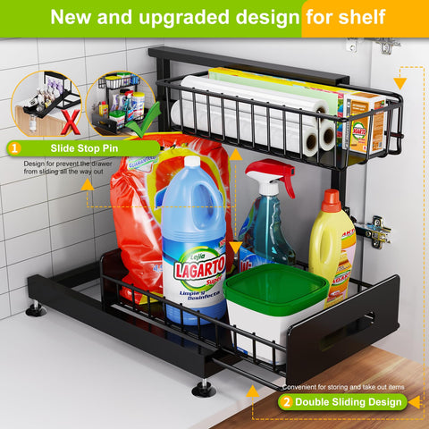 Mlinavn two-tier pull-out shelf maximizes cabinet space under kitchen sink