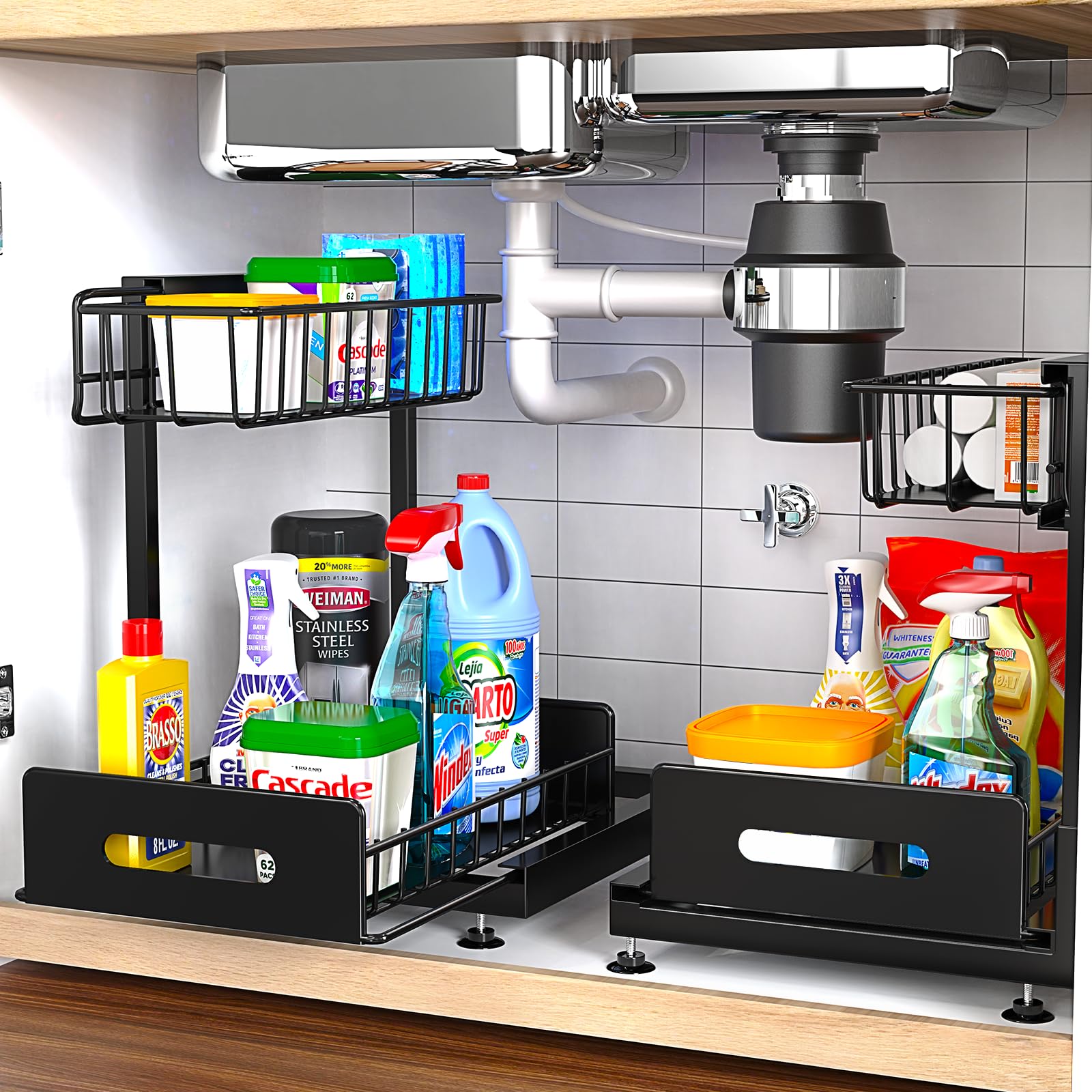 Mlinavn under sink organizer with two-tier sliding drawers keeps bathroom clutter tidy