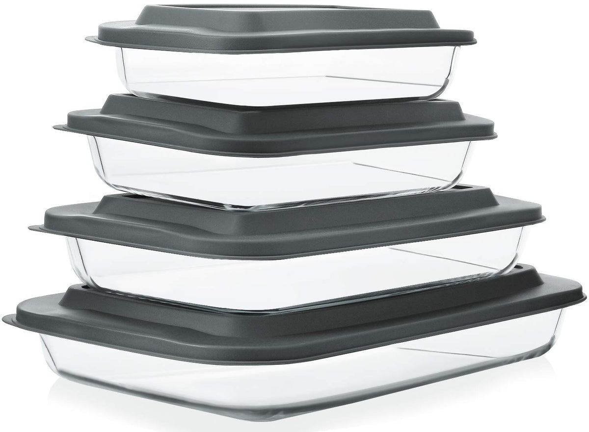 M MCIRCO 8 piece deep glass baking dish set with lids for fresh leftovers