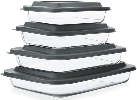 M MCIRCO 8 piece deep glass baking dish set with lids for fresh leftovers
