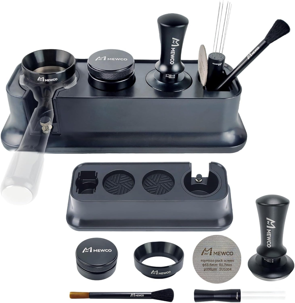 M MEWCO espresso tamper station enables precise tamping for a uniform extraction.