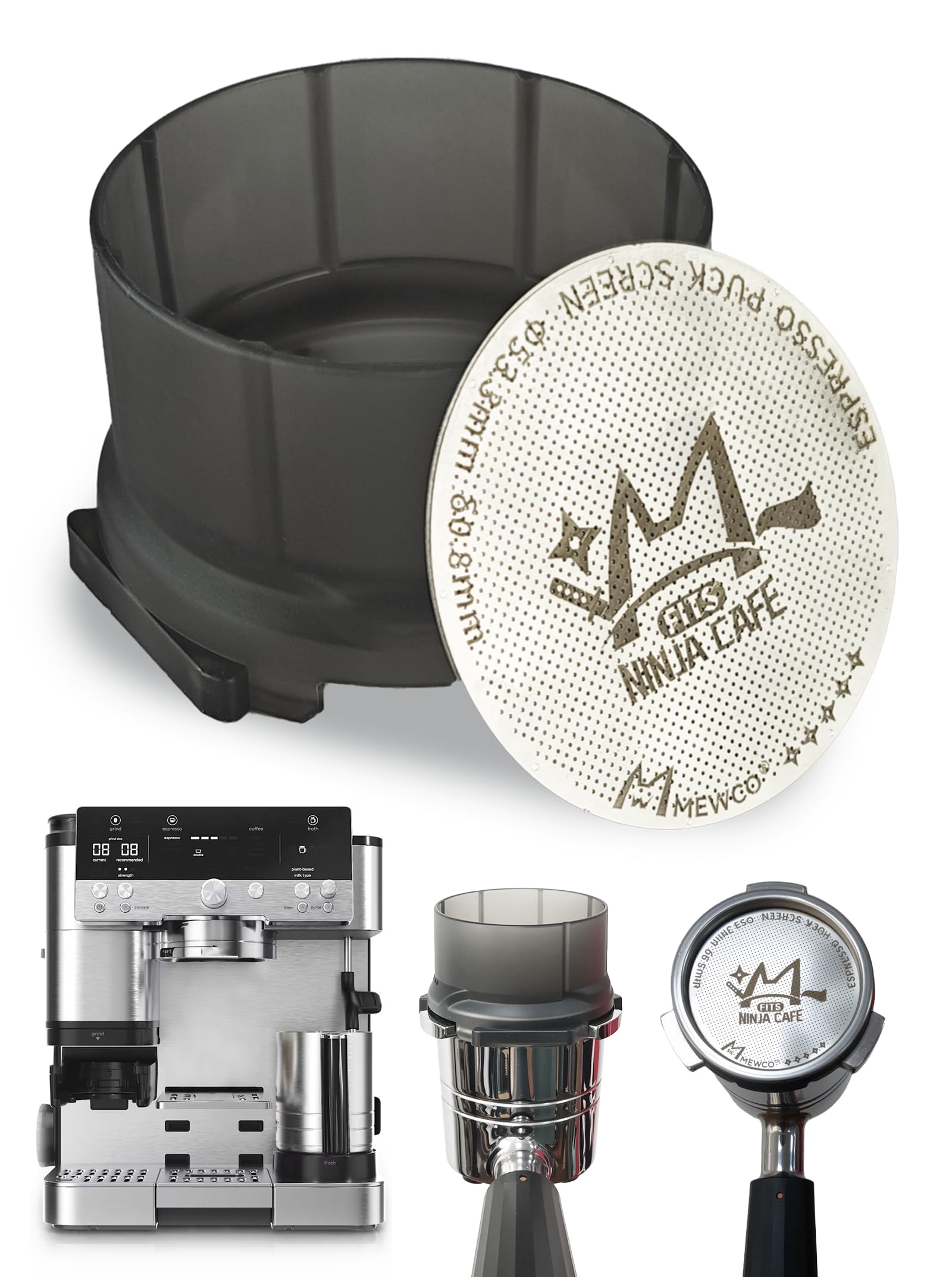 M MEWCO espresso puck screen 53mm for even water distribution and balanced extraction.