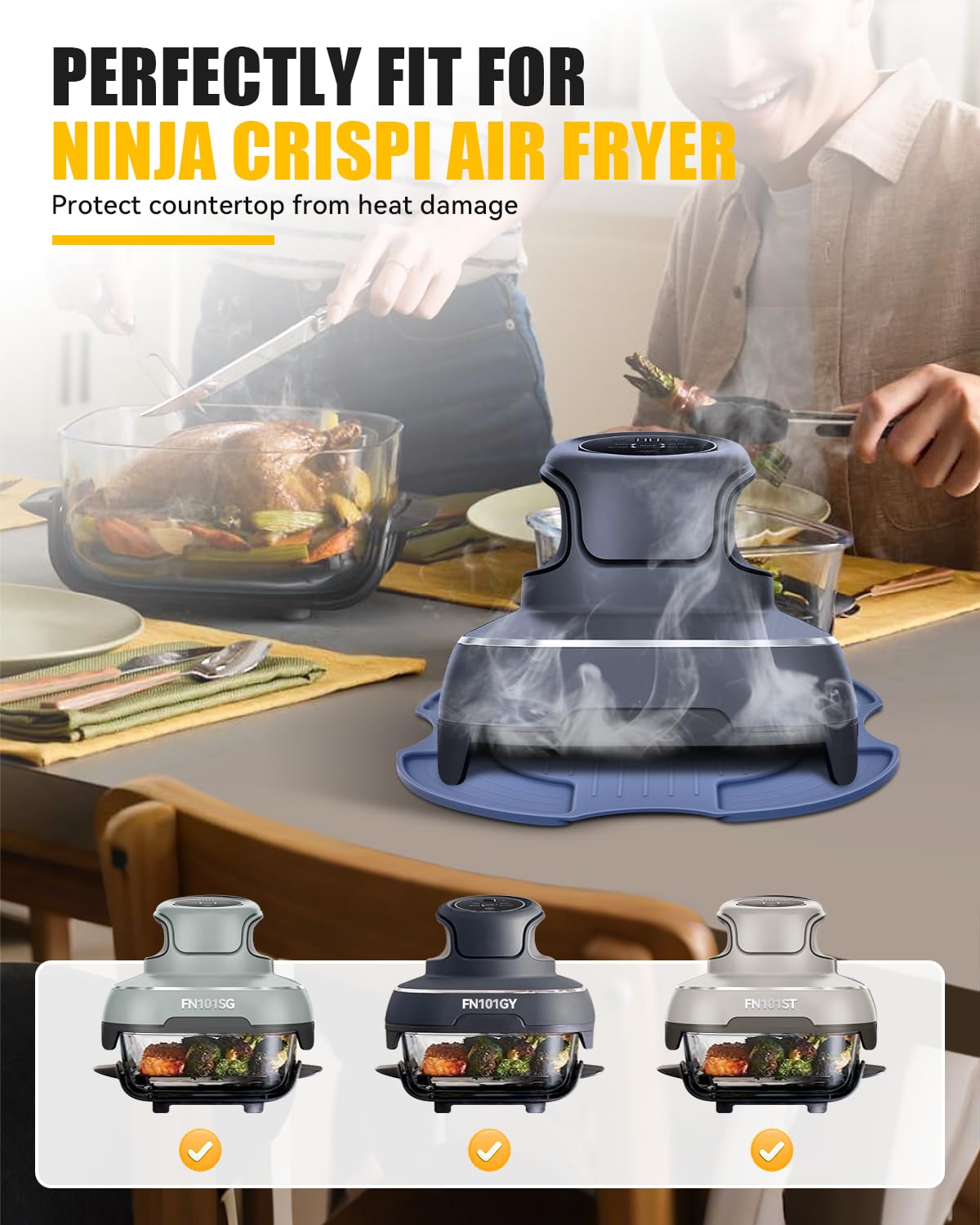 Non-slip blue MMH mat provides countertop protection in kitchen