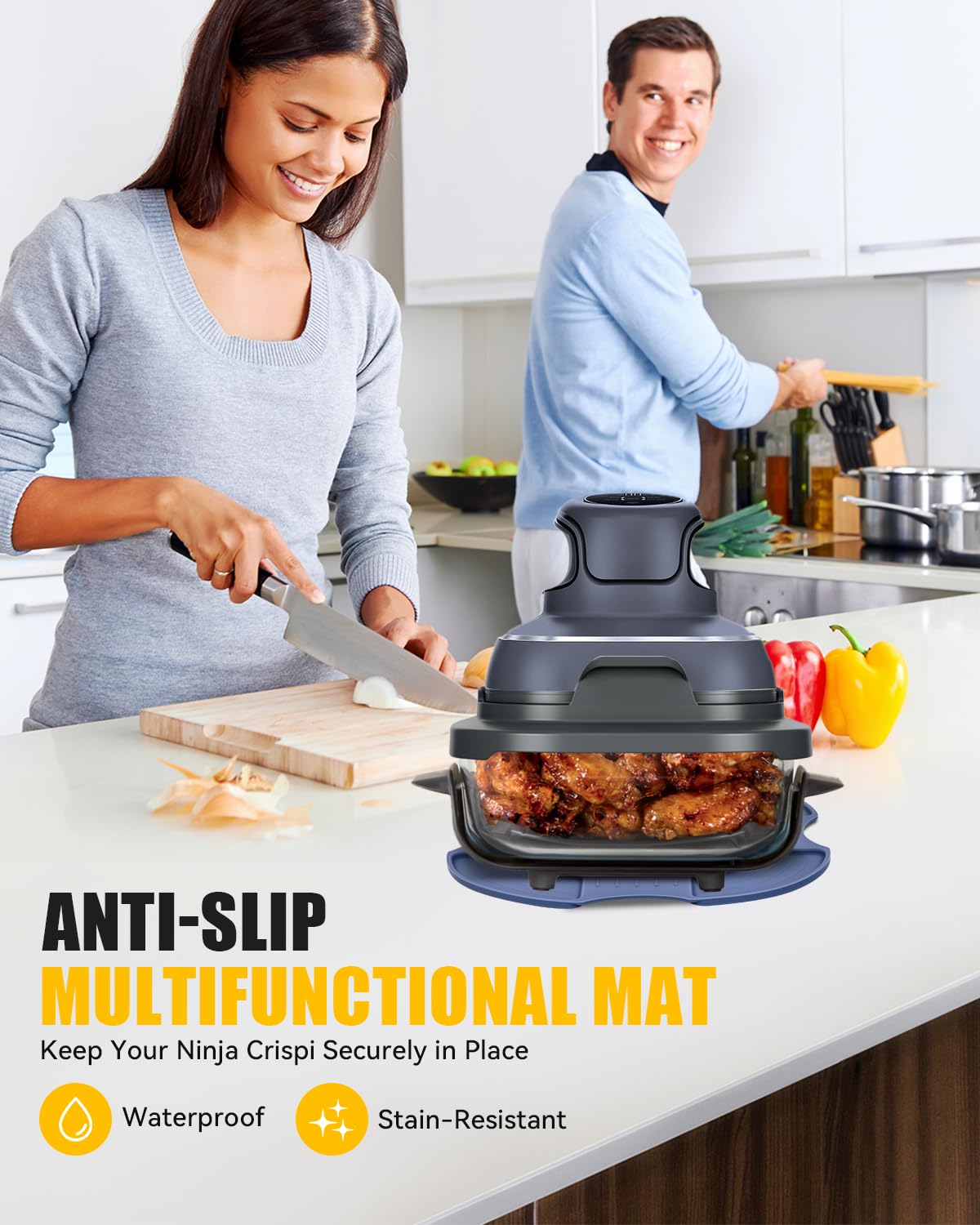 Blue MMH mat adds modern style while boosting kitchen safety