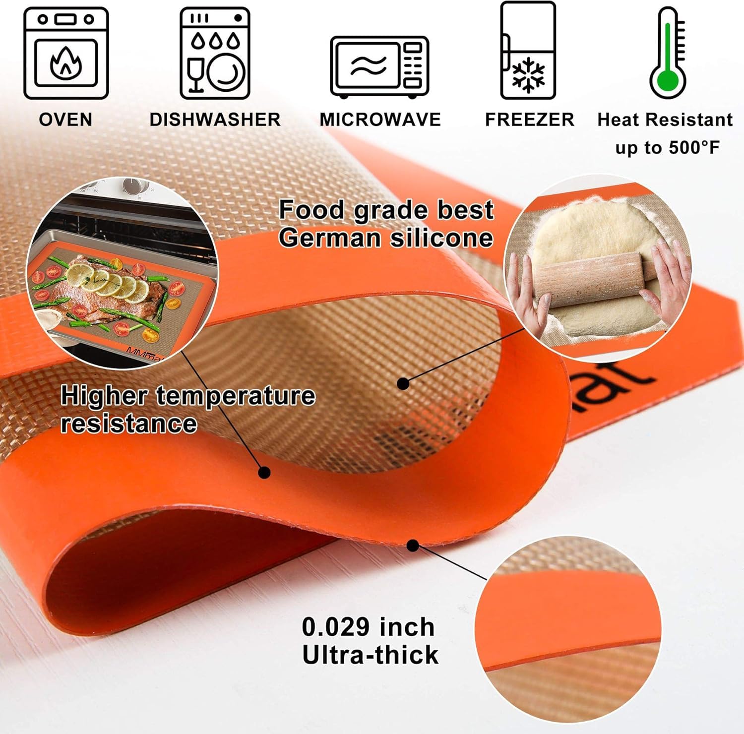 MMMAT silicone baking mat is dishwasher-safe for quick cleanup.
