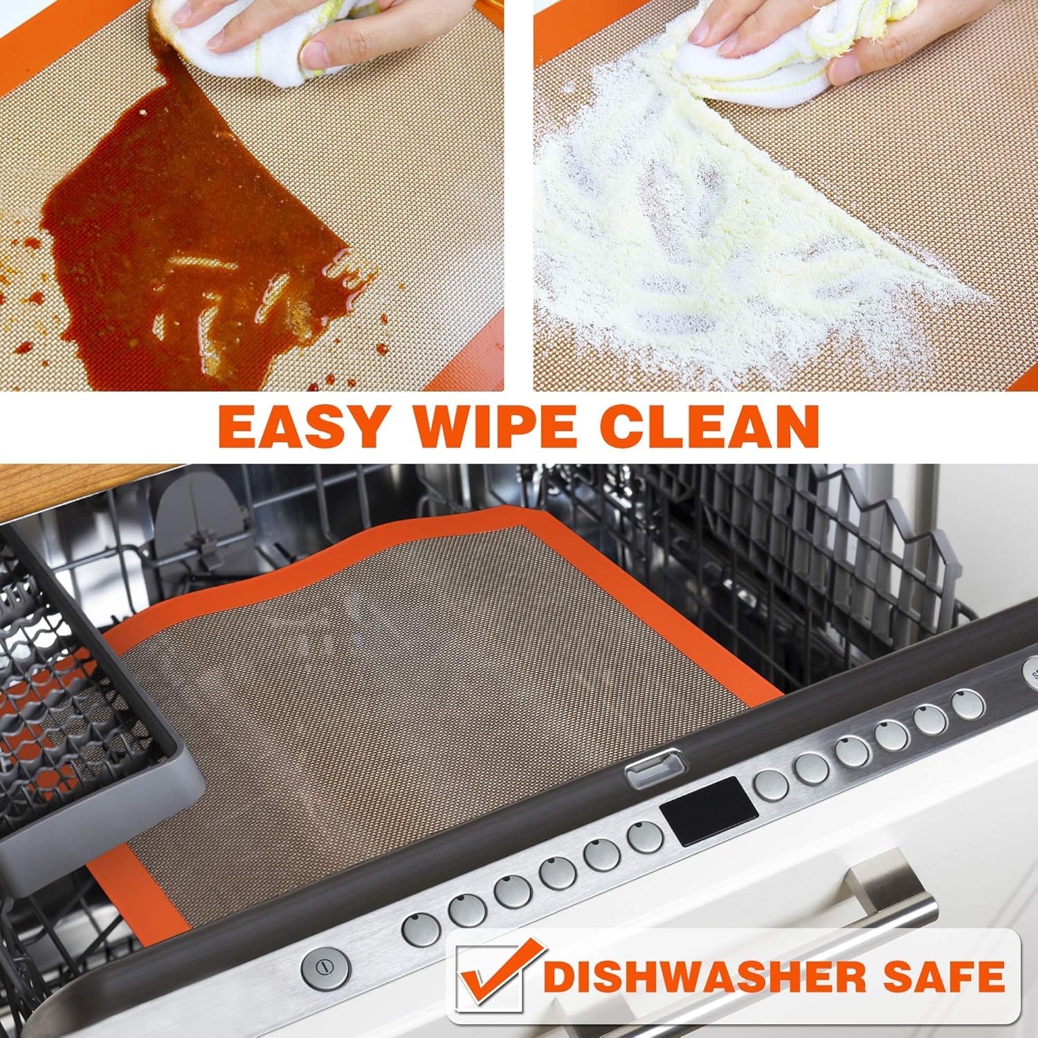 MMMAT silicone baking mat tolerates oven and freezer temperatures for versatility.