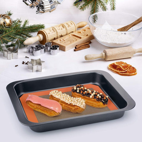 MMMAT silicone baking mat rolled for compact space-saving storage.